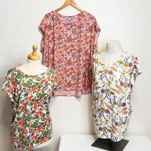 Blue Sol Floral Scoop Neck Short Sleeve Tops Bundle Sz 3X NEW Plus Botanical